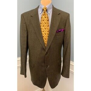 Oak Creek Tweed Blazer Mens 44L Lambs Wool Jacket Brown Sportcoat